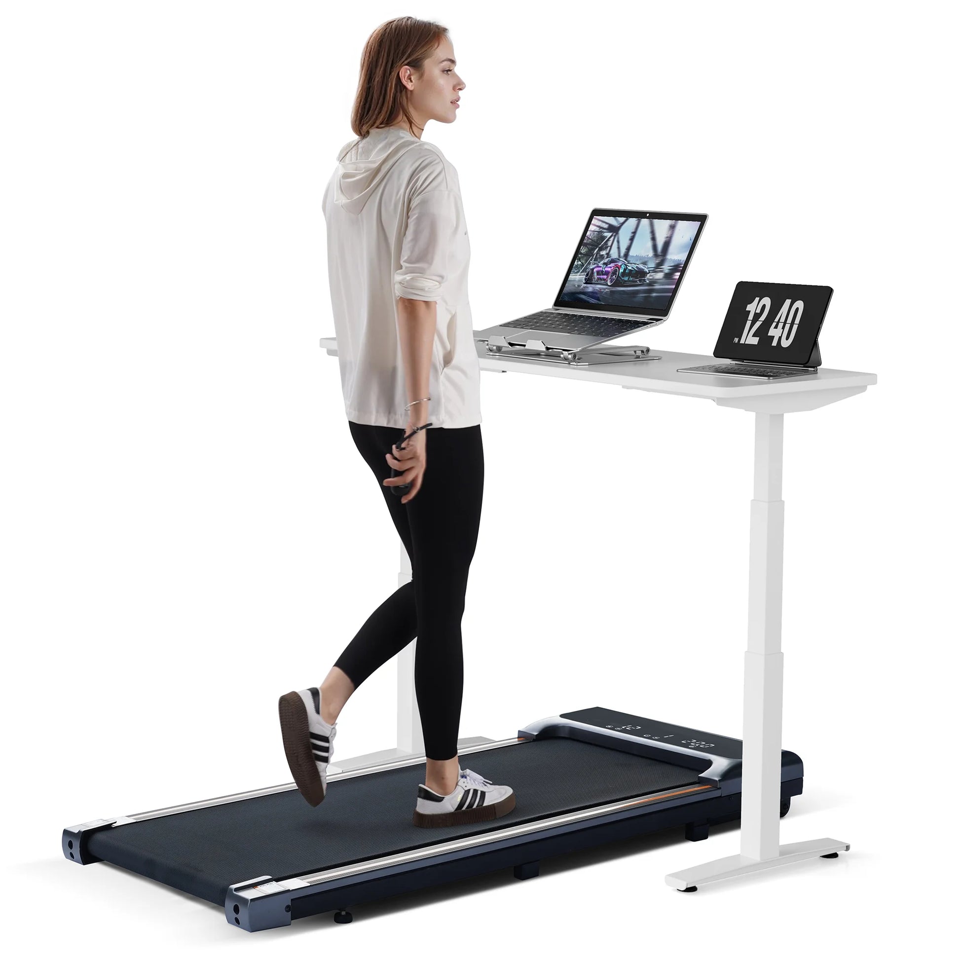 Level up your home office game with our 2-in-1 Walking Pad Treadmill! 🏃‍♂️💻 Remote control, lightweight, and perfect for workouts at your desk! Speed up your productivity with 0.6-3.8 mph! #HomeWorkout #DeskTreadmill